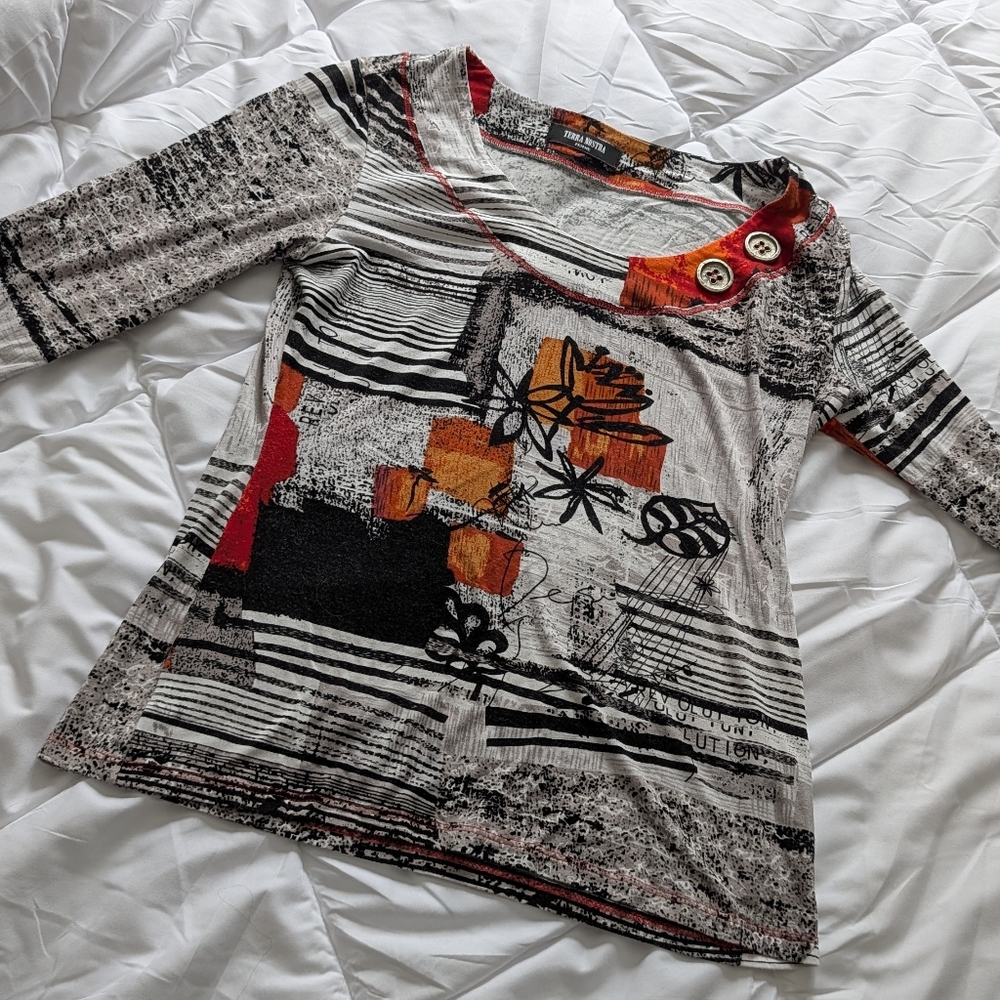 Women's Long Sleeve Abstract Print Top Size M